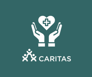 heart held up by hands with text Caritas